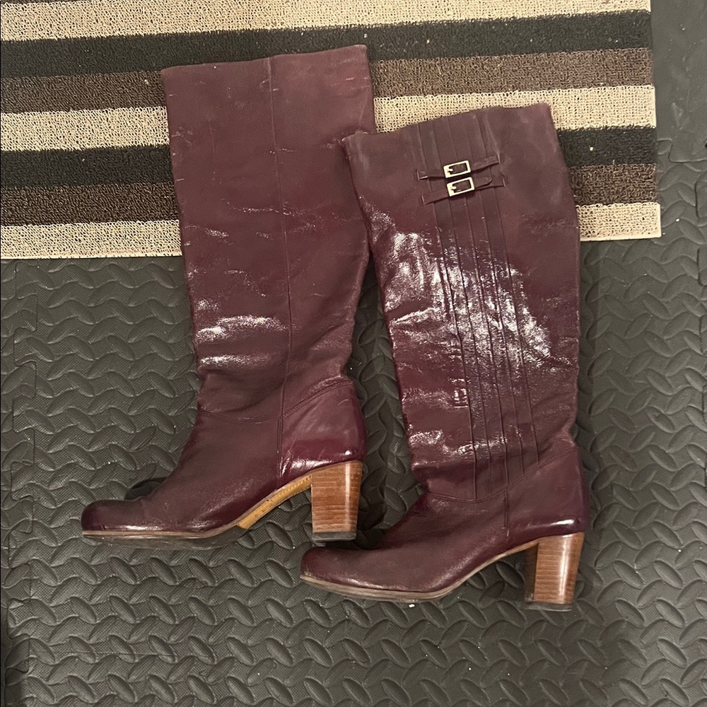 Patent Leather Burgundy Frye Knee-High Boots